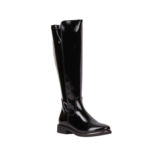Pu Leather Glossy Knee-High Boots – Black (SR-3517)