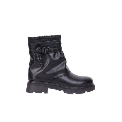 Pu Leather Buckle Half Boots – Black (SR-3518)