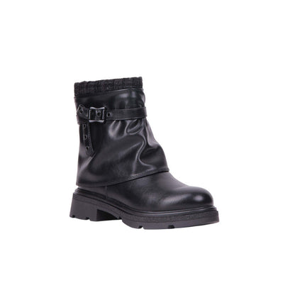 Pu Leather Buckle Half Boots – Black (SR-3518)