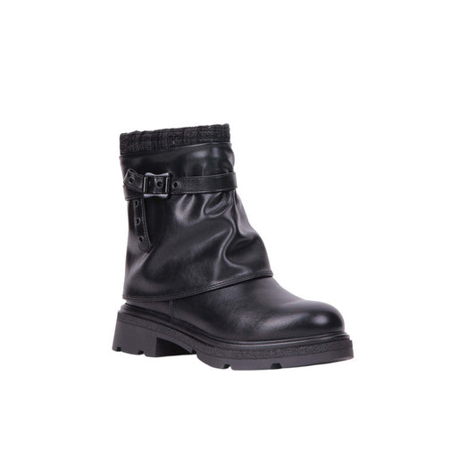 Pu Leather Buckle Half Boots – Black (SR-3518)