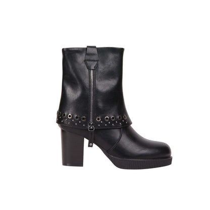 Pu Leather Studded Half Boots – Black (SR-3520)