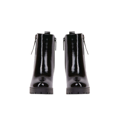Pu Leather Patent Half Boots – Black (SR-3523)