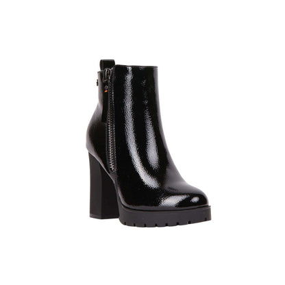 Pu Leather Patent Half Boots – Black (SR-3523)