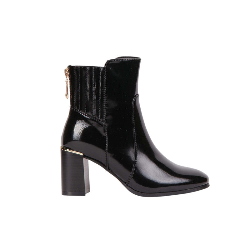 Pu Leather Patent Half Boots – Black (SR-3524)