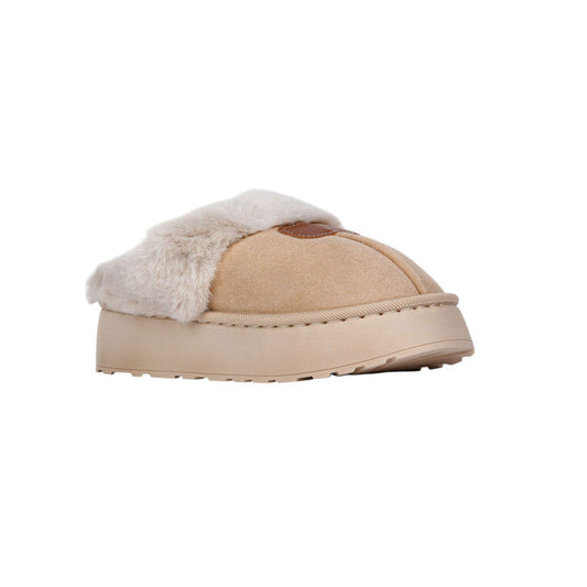 Faux Suede Fur-Lined Ugg Slippers – Beige (SR-3527)