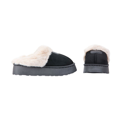 Faux Suede Fur-Lined Ugg Slippers – Black (SR-3527)