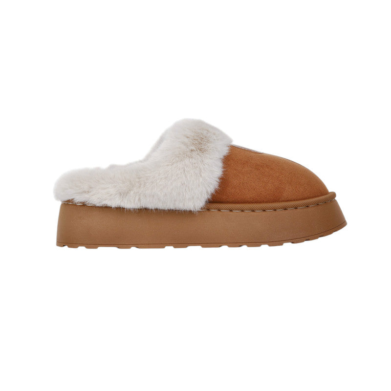 Faux Suede Fur-Lined Ugg Slippers – Camel Brown (SR-3527)