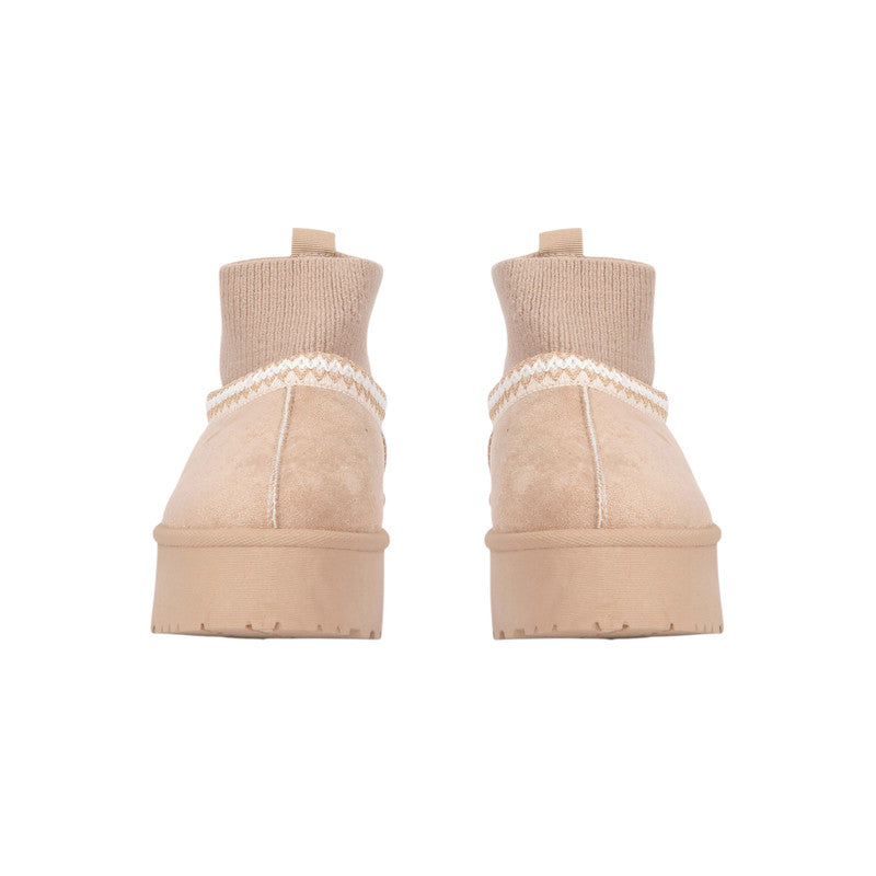 Faux Suede Knit Ankle Ugg Boots – Beige (SR-3534)