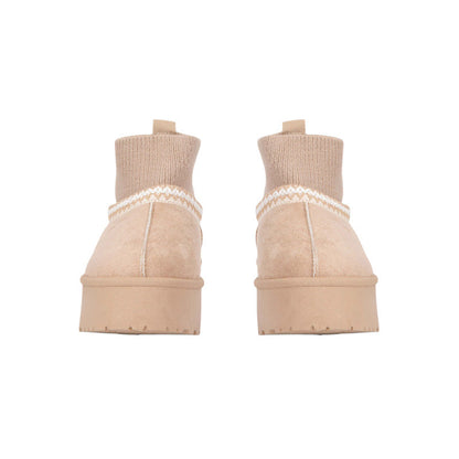 Faux Suede Knit Ankle Ugg Boots – Beige (SR-3534)
