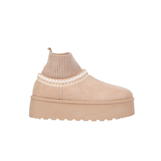 Faux Suede Knit Ankle Ugg Boots – Beige (SR-3534)