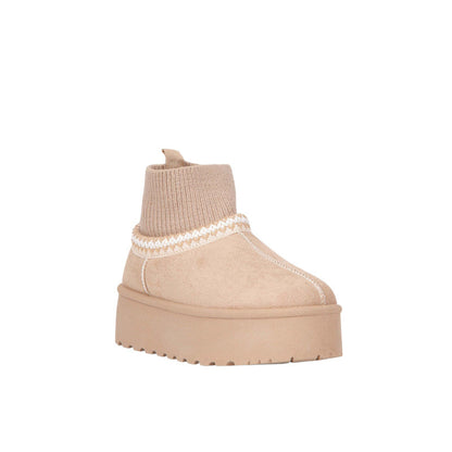 Faux Suede Knit Ankle Ugg Boots – Beige (SR-3534)