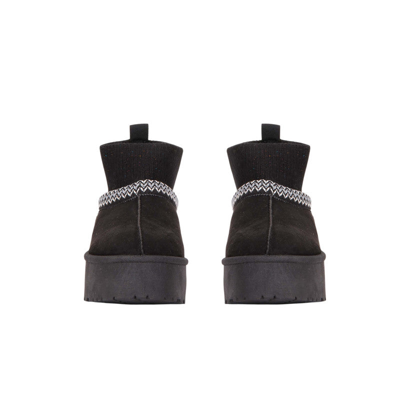 Faux Suede Knit Ankle Ugg Boots – Black (SR-3534)