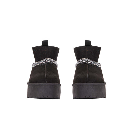 Faux Suede Knit Ankle Ugg Boots – Black (SR-3534)