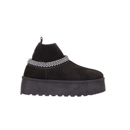 Faux Suede Knit Ankle Ugg Boots – Black (SR-3534)