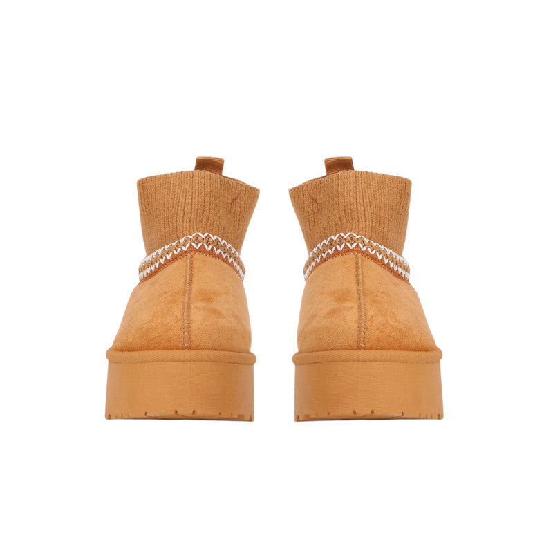 Faux Suede Knit Ankle Ugg Boots – Camel Brown (SR-3534)