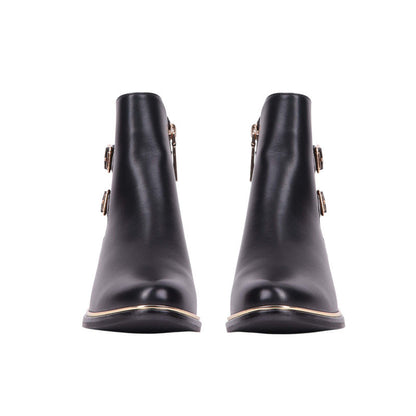 Pu Leather Double Buckle Half Boots – Black (SR-3538)