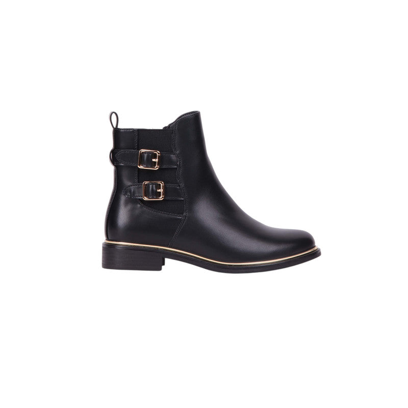 Pu Leather Double Buckle Half Boots – Black (SR-3538)