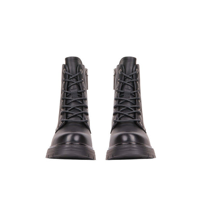 Pu Leather Lace-Up Half Boots – Black (SR-3542)