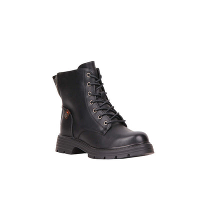 Pu Leather Lace-Up Half Boots – Black (SR-3542)