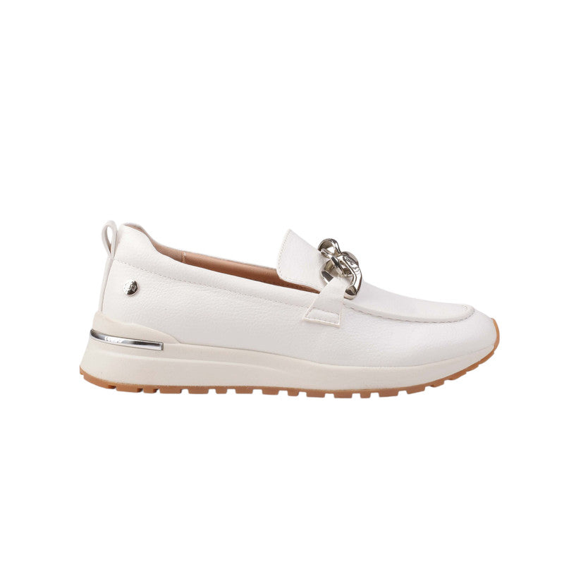 Pu Leather Chain Detail Loafers – White (SR-3544)
