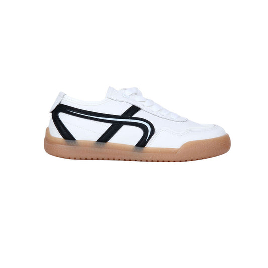 PU Leather Contrast Trim Sneakers - White & Black
