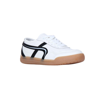 PU Leather Contrast Trim Sneakers - White & Black