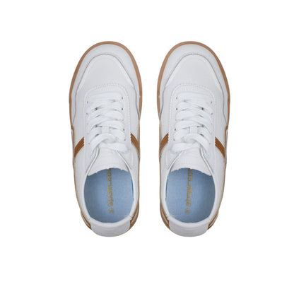 PU Leather Contrast Trim Sneakers - White & Camel