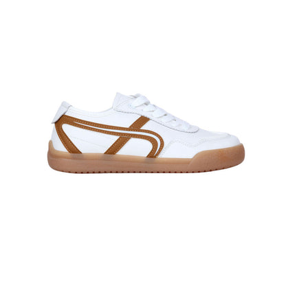 PU Leather Contrast Trim Sneakers - White & Camel