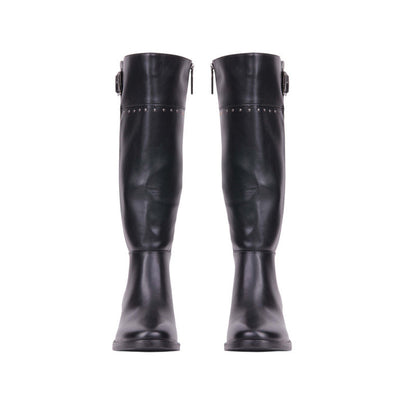 Pu Leather Studded Knee-High Boots – Black (SR-3552)