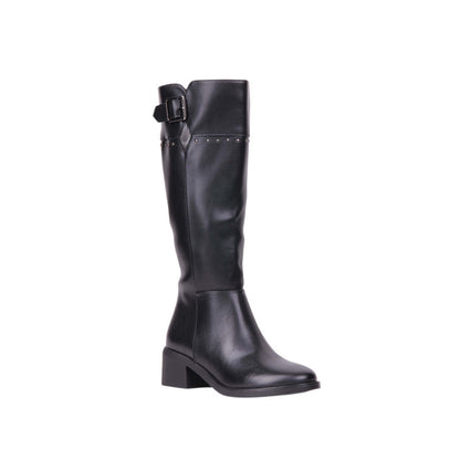 Pu Leather Studded Knee-High Boots – Black (SR-3552)