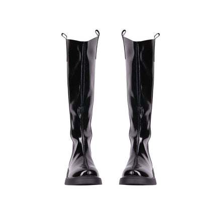 Pu Leather Patent Knee-High Boots – Black (SR-3556)