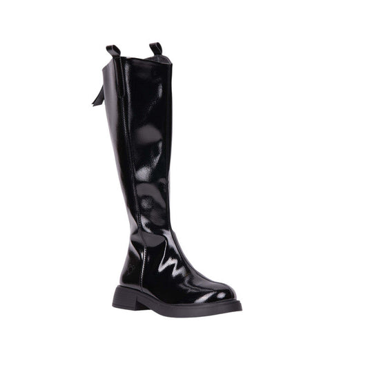 Pu Leather Patent Knee-High Boots – Black (SR-3556)