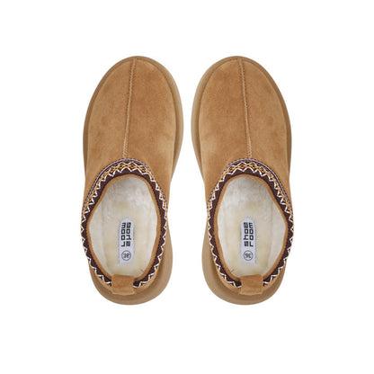 Faux Suede Embroidered Platform Uggs – Camel (SR-3558)