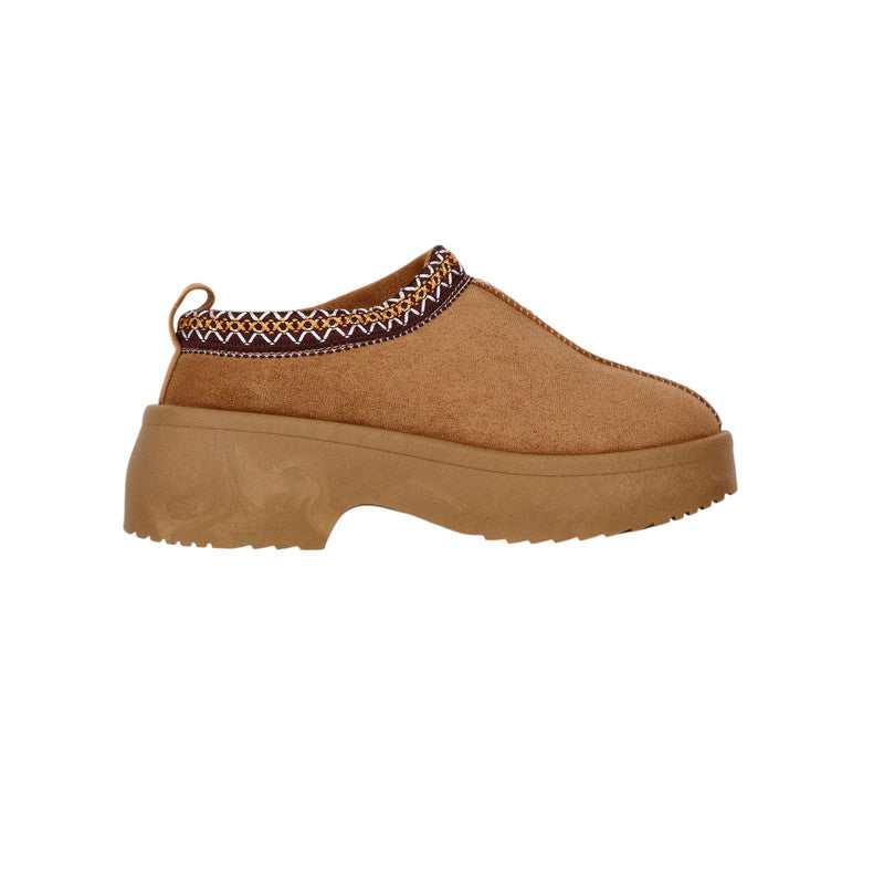 Faux Suede Embroidered Platform Uggs – Camel (SR-3558)