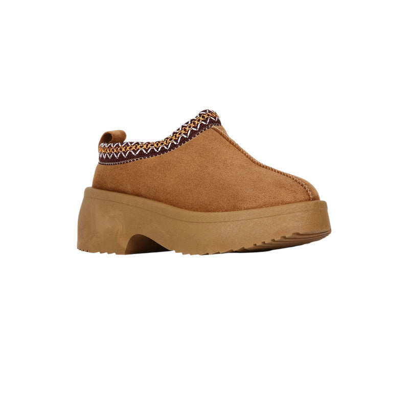 Faux Suede Embroidered Platform Uggs – Camel (SR-3558)