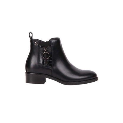 Pu Leather Croc-Accent Half Boots – Black (SR-3559)