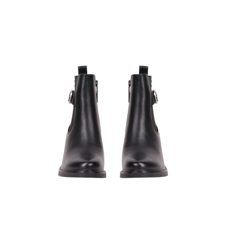 Pu Leather Buckle Half Boots – Black (SR-3670)