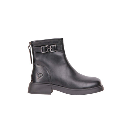 Pu Leather Double Buckle Half Boots – Black (SR-3672)