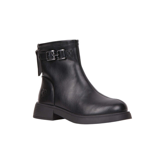 Pu Leather Double Buckle Half Boots – Black (SR-3672)