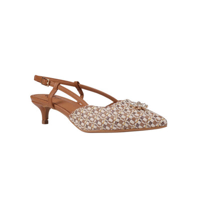 Woven Pattern PU Leather Slingback Heels – Beige (SR-3563)
