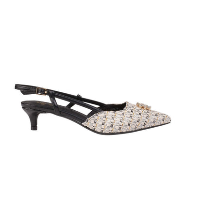 Woven Pattern PU Leather Slingback Heels – Black (SR-3563)