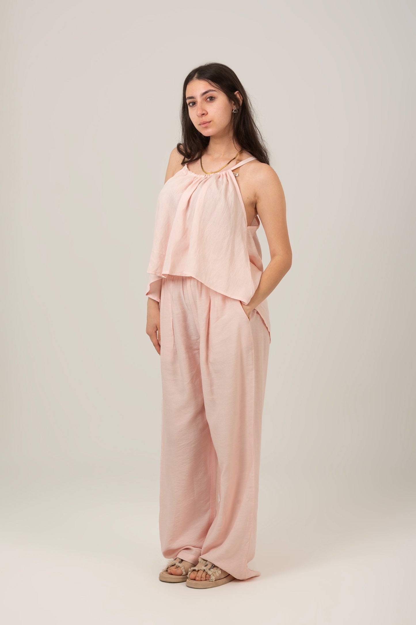 Linen Halter Neck Set Top & Pant For Women