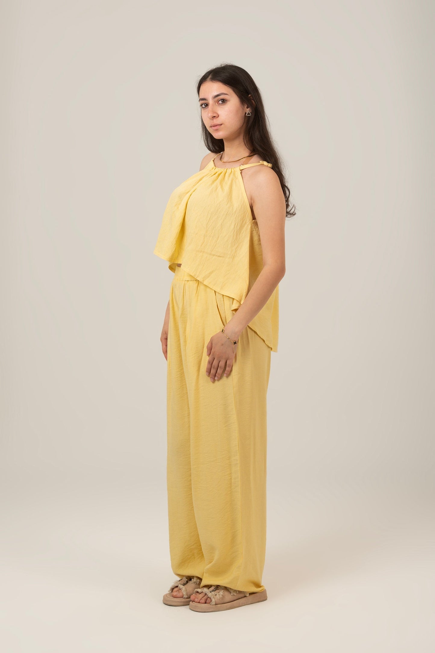 Linen Halter Neck Set Top & Pant For Women