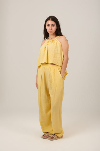 Linen Halter Neck Set Top & Pant For Women