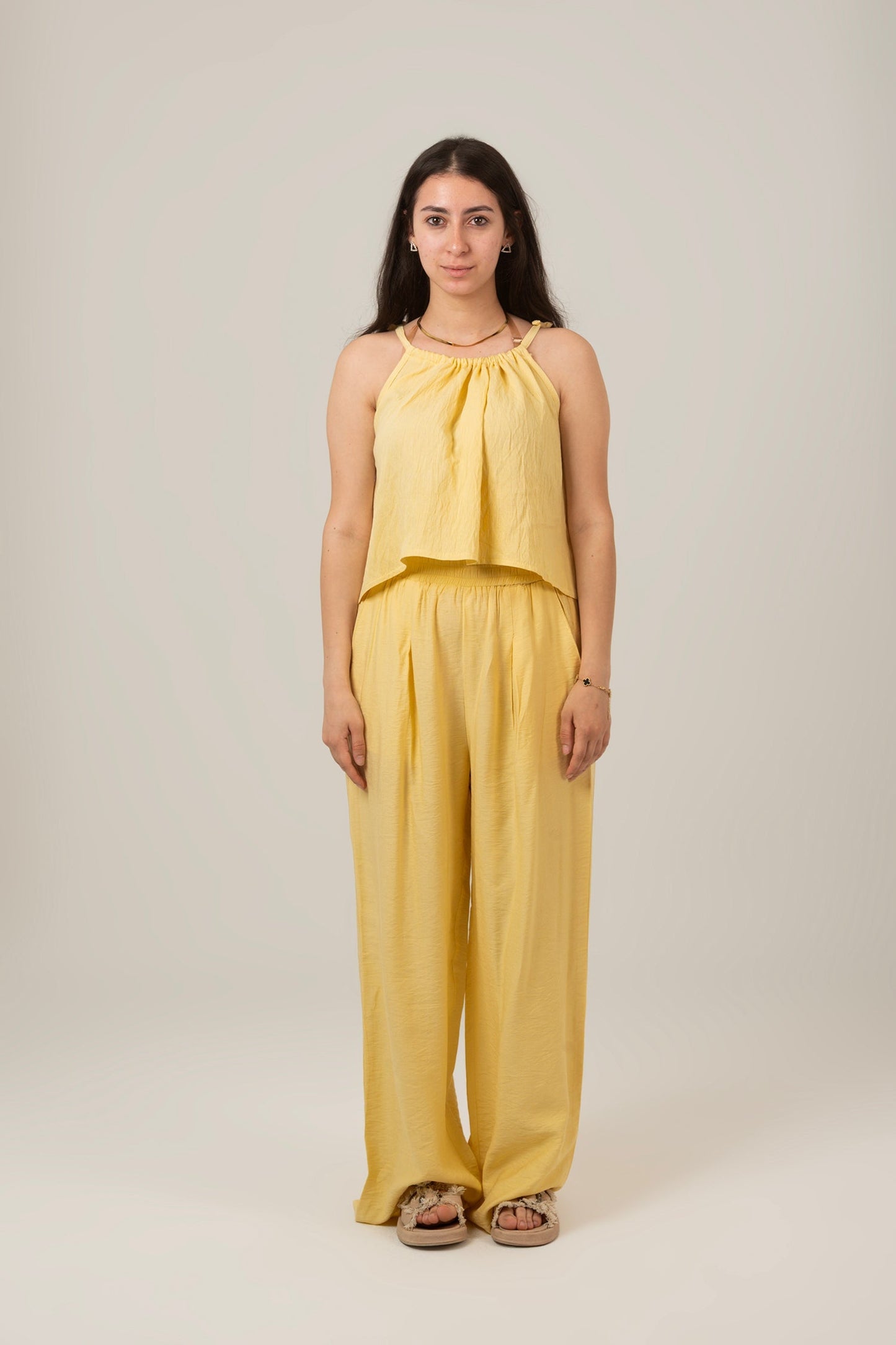 Linen Halter Neck Set Top & Pant For Women