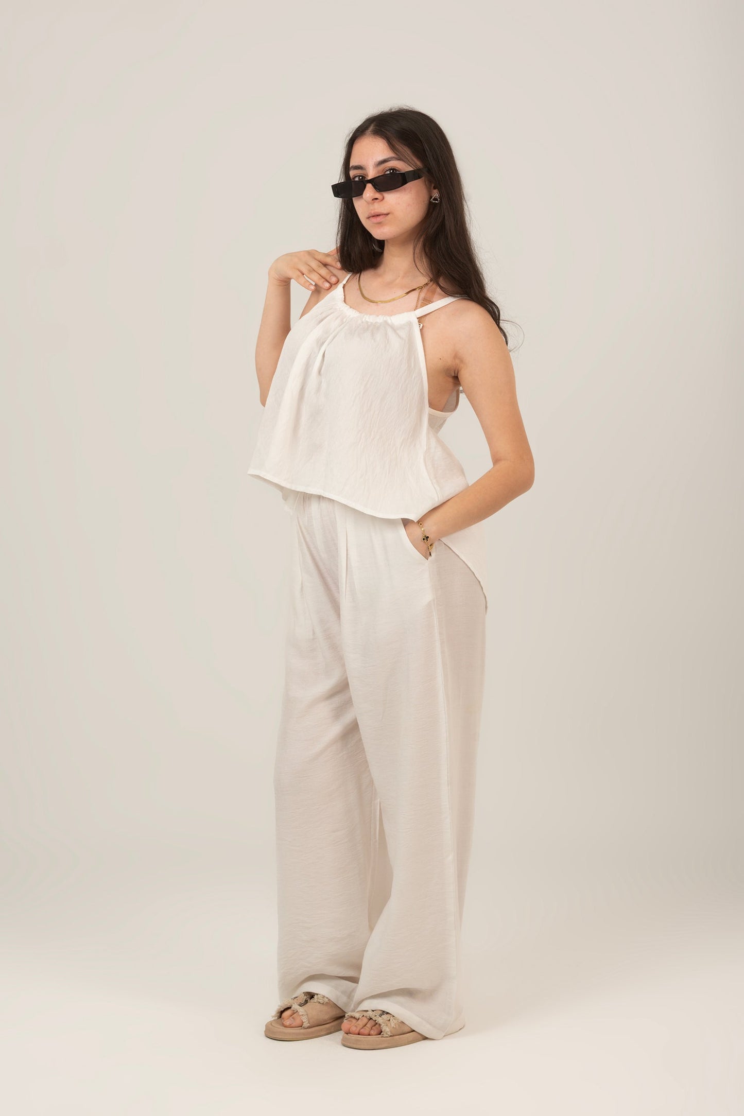 Linen Halter Neck Set Top & Pant For Women