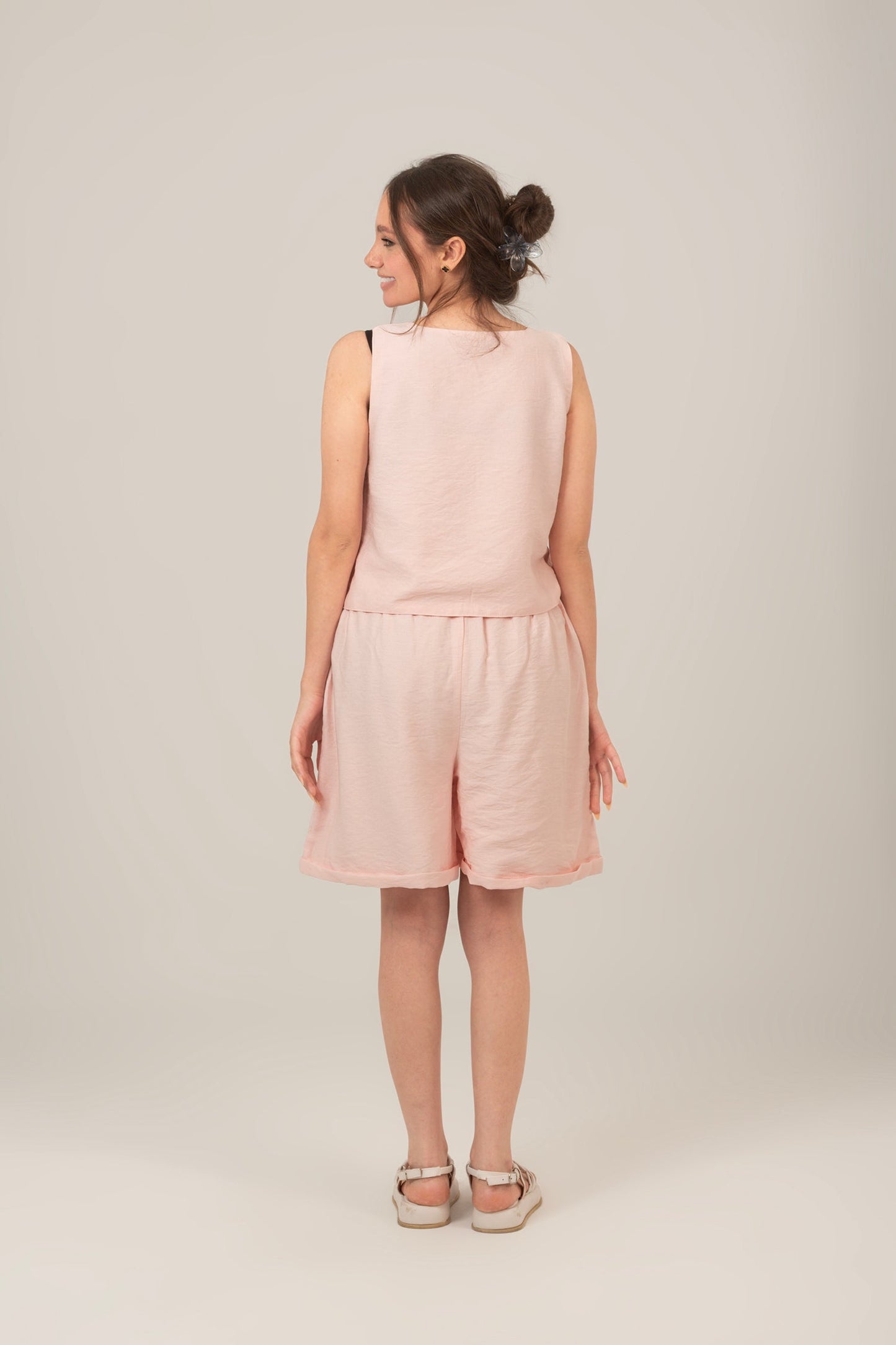 Linen Rectangle Cut Neck Set Top & Short For Women