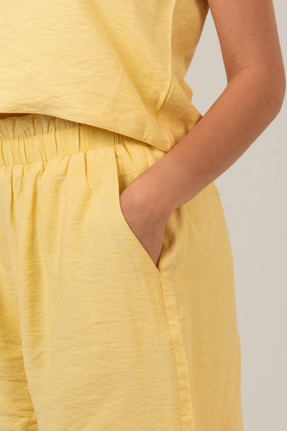 Linen Rectangle Cut Neck Set Top & Short For Women