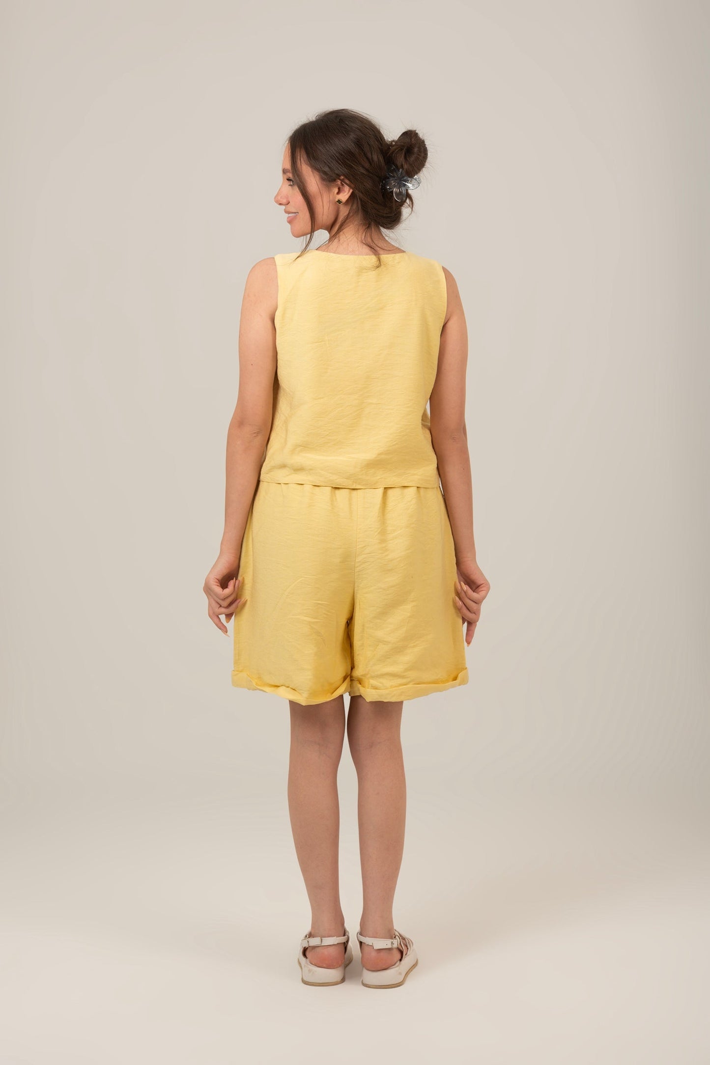 Linen Rectangle Cut Neck Set Top & Short For Women
