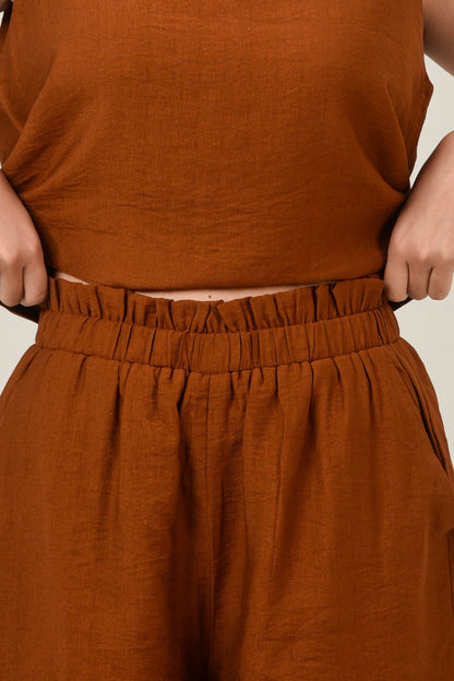 Linen Rectangle Cut Neck Set Top & Short For Women